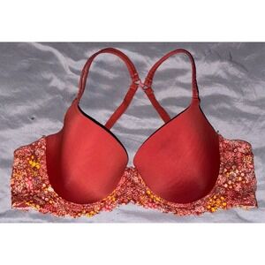 No Boundaries Full Figure Orange Floral Lace Detail Underwire T-shirt Bra, 38C
